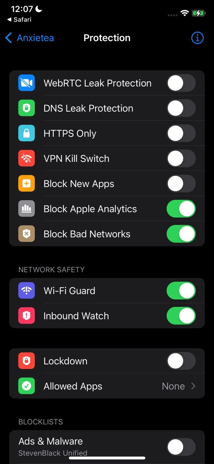 Protection settings